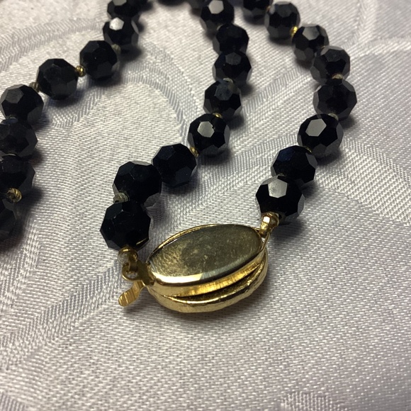 Vintage Czech Jet Crystal Beads / RHINESTONE CLASP  Necklace  mom’s collection - Picture 7 of 11